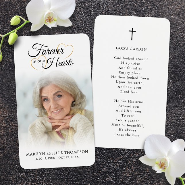 Funeral Photo Forever Hearts Cross Prayer Card (Von Creator hochgeladen)