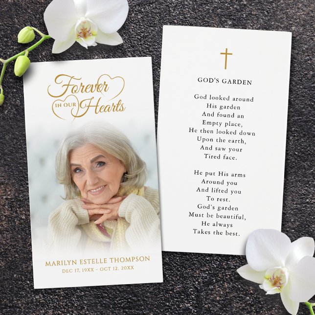 Funeral Photo Forever Hearts Cross Prayer Card (Von Creator hochgeladen)