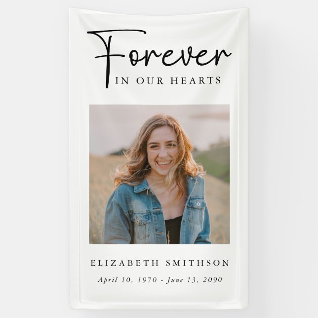 Funeral Photo Forever in our Hearts Poem Prayer Banner (Vertikal)