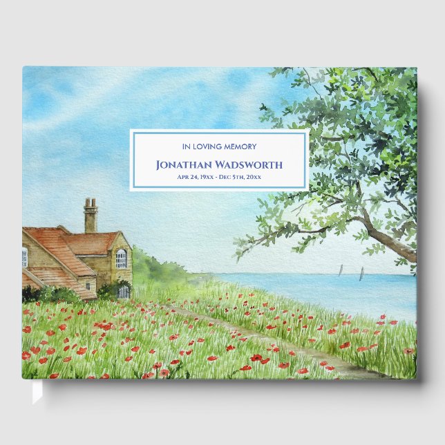 Funeral Poppy Field Landscape Watercolor Gästebuch (Vorderseite)