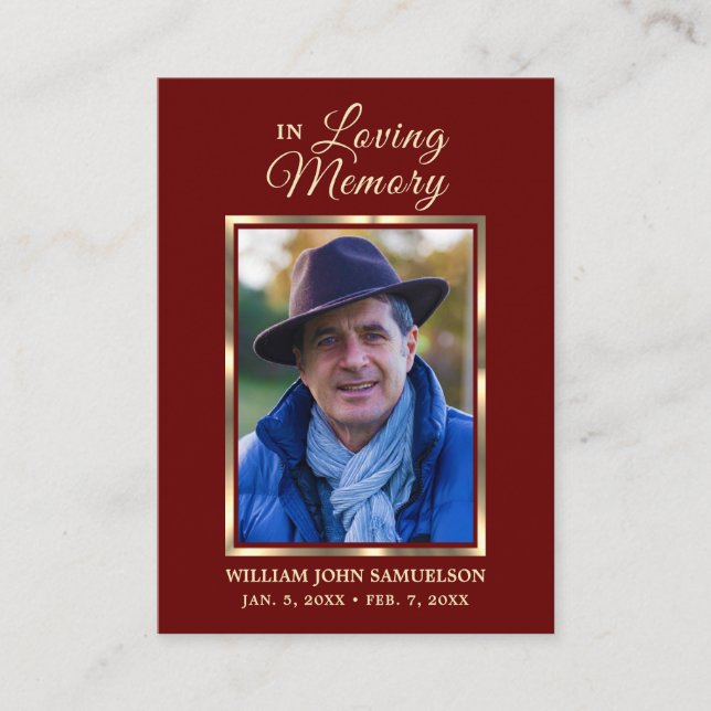 FUNERAL PRAYER DANKE IHNEN, DASS SIE Burgund Red F Visitenkarte (Vorderseite)