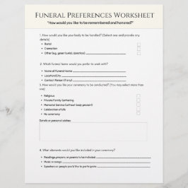 Funeral Preferences Worksheet Briefbogen