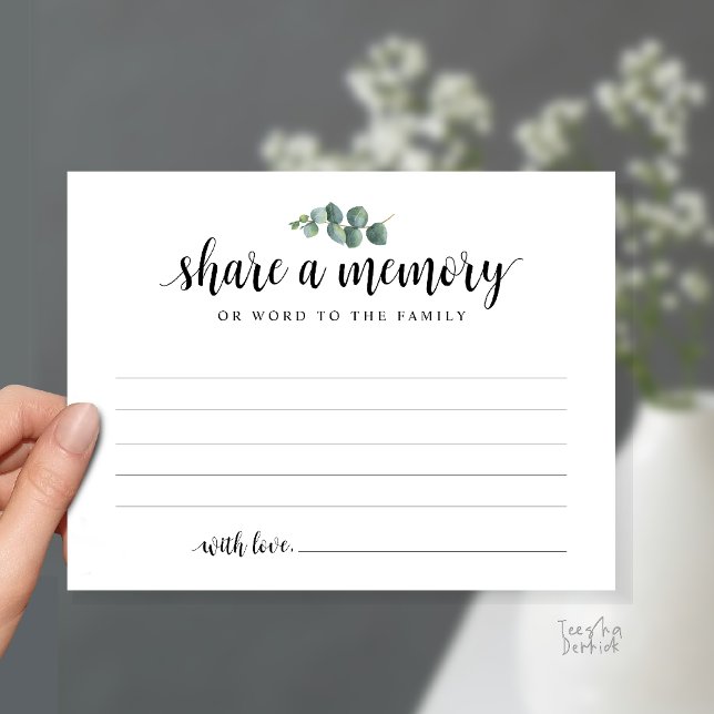 Funeral Service, Share a memory, Sympathy Card Postkarte (Funeral Service, Share a memory, Sympathy Card, with Eucalyptus, in Black and White)