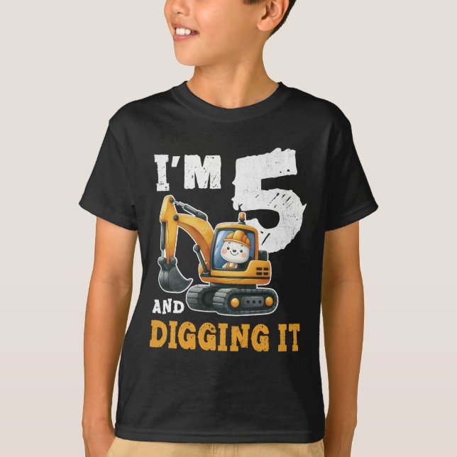 Fünf 5jährige 5th Birthday Digger Boy Construction T-Shirt (Vorderseite)
