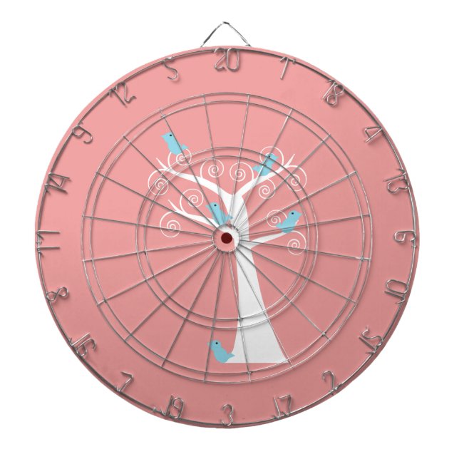 Fünf blaue Vögel in einem Baumdartboard Dartscheibe (vorne)