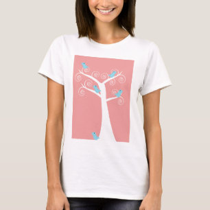 Fünf Blaue Vögel Natur Baum Design T-Shirt