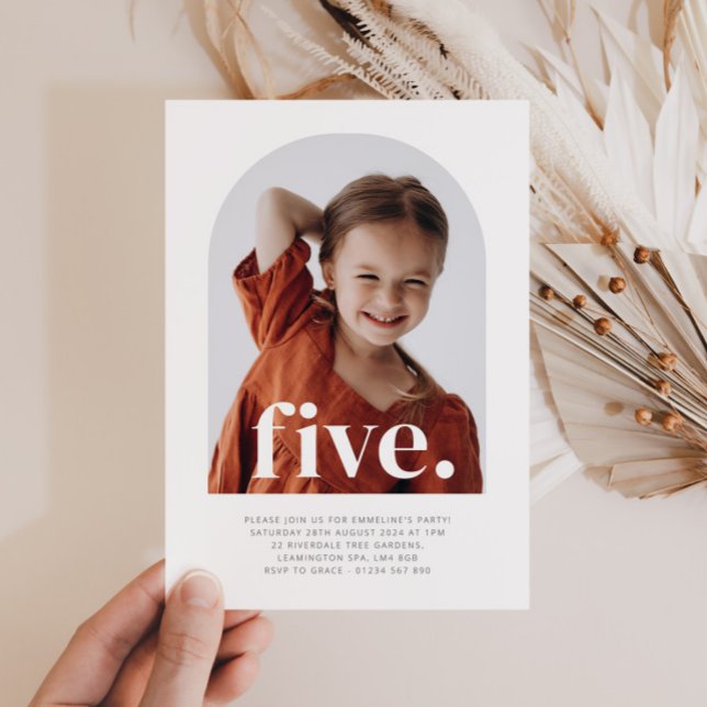Fünf Bögen Foto Geburtstag Einladung (Five Arched Photo First Birthday Invitation)
