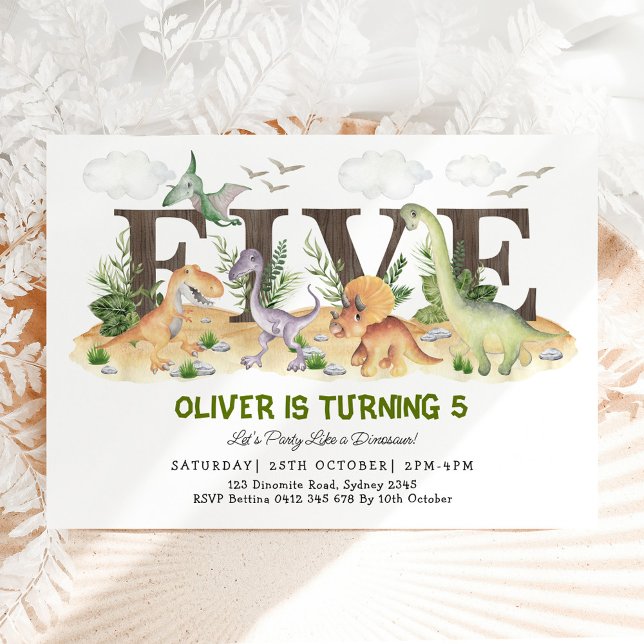 FÜNF | Boy Dinosaurier 5. Geburtstagsparty Einladung (Von Creator hochgeladen)