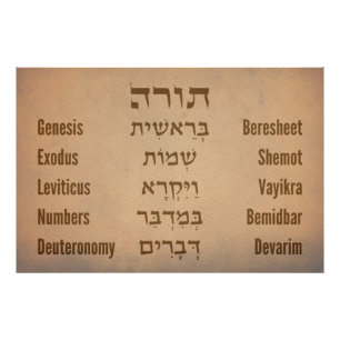 Fünf Bücher der Tora/Bibel auf Hebräisch, Englisch Fotodruck