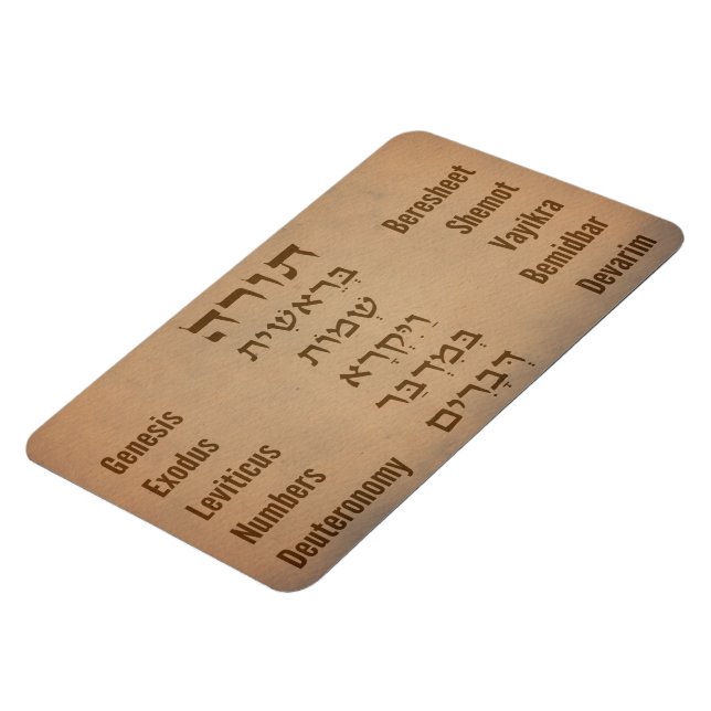 Fünf Bücher der Tora/Bibel auf Hebräisch, Englisch Magnet (Linke Seite)