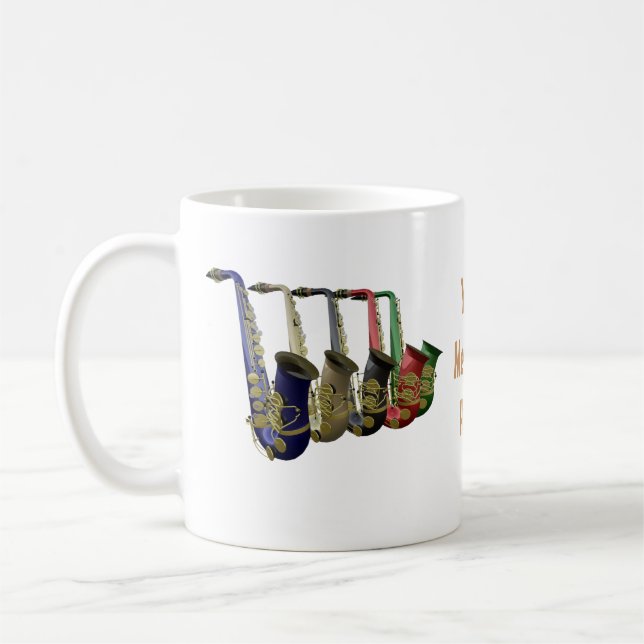 Fünf bunte Saxophones Tasse, Glas oder Reise-Tasse Kaffeetasse (Links)