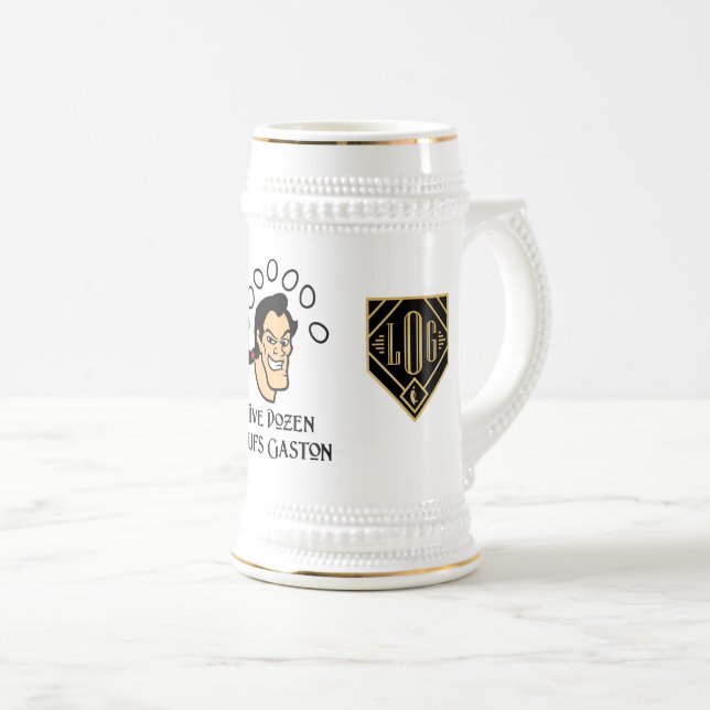 Fünf Dutzend Ouefs Gaston/Herren FF-Logo Stein Bierglas (VorderseiteRechts)