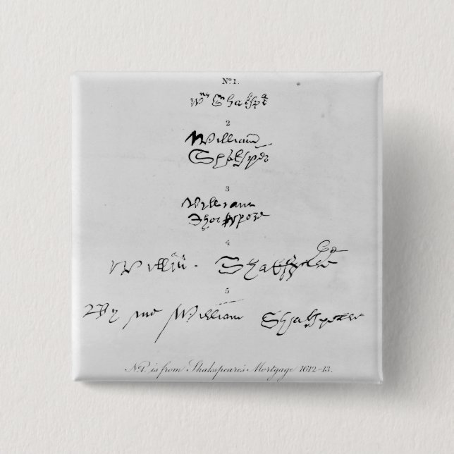 Fünf echte Autogramme von William Shakespeare Button (Vorderseite)