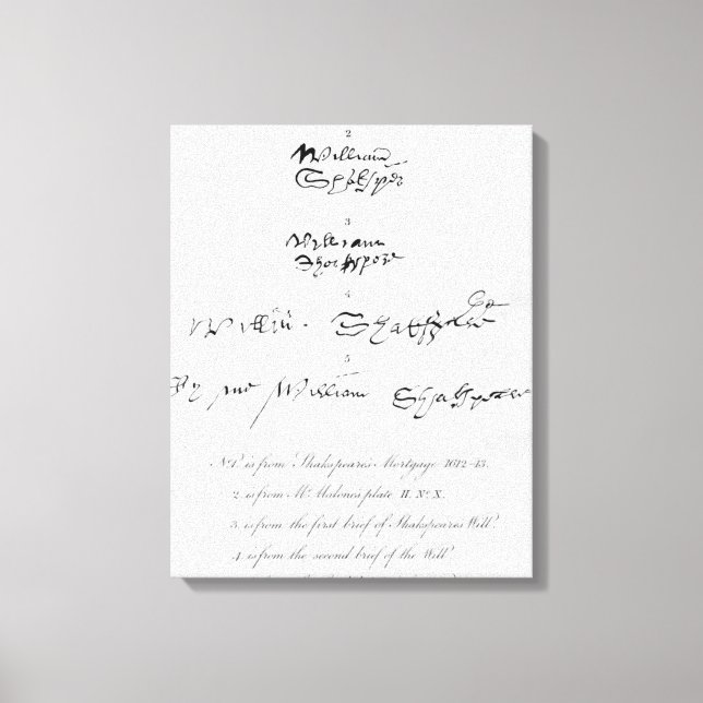 Fünf echte Autographien von William Shakespeare Leinwanddruck (Vorderseite)