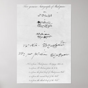 Fünf echte Autographien von William Shakespeare Poster