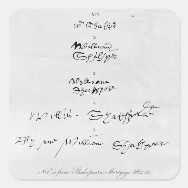 Fünf echte Autographien von William Shakespeare Quadratischer Aufkleber (Vorderseite)