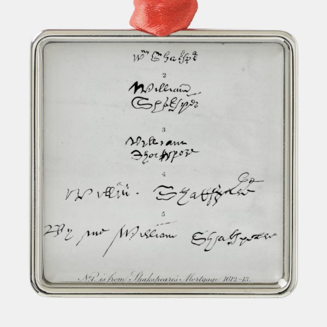 Fünf echte Autographien von William Shakespeare Silbernes Ornament (Vorne)