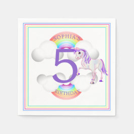 Fünf-Einhorn-Ära Rainbow-Geburtstag Serviette