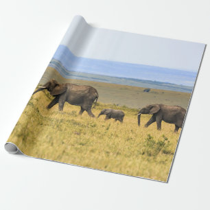 FÜNF ELEFANS AUF BROWN GRASS GESCHENKPAPIER