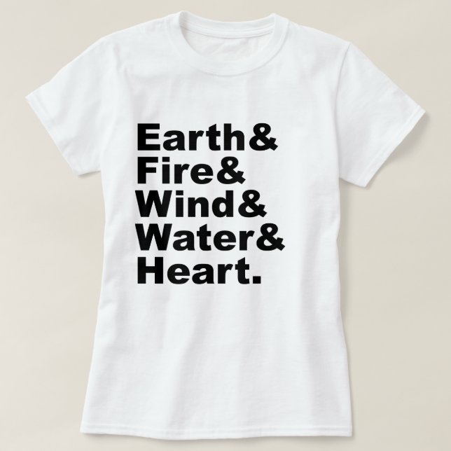 Fünf Elemente | Earth Fire Wind Water & Heart T-Shirt (Design vorne)
