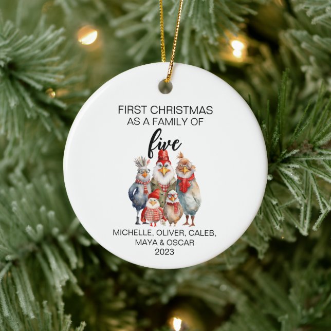 Fünf erste Weihnachtshühnerfamilie Keramik Ornament (Baum)