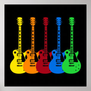 Fünf farbenfrohe E-Gitarren Poster