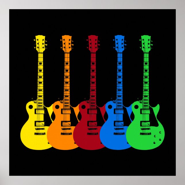 Fünf farbenfrohe E-Gitarren  Poster (Vorne)
