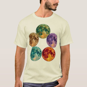 Fünf farbenfrohe Monde - Surreal Vintage-Astronomi T-Shirt