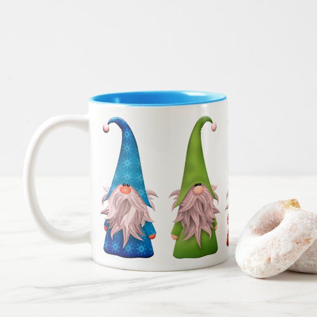 Fünf farbige Holiday Gnome Zweifarbige Tasse (Mit Donut)