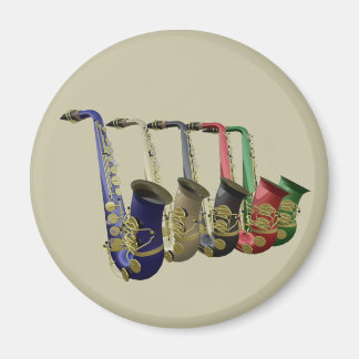 Fünf farbige Saxophone in einer Linie Magnet