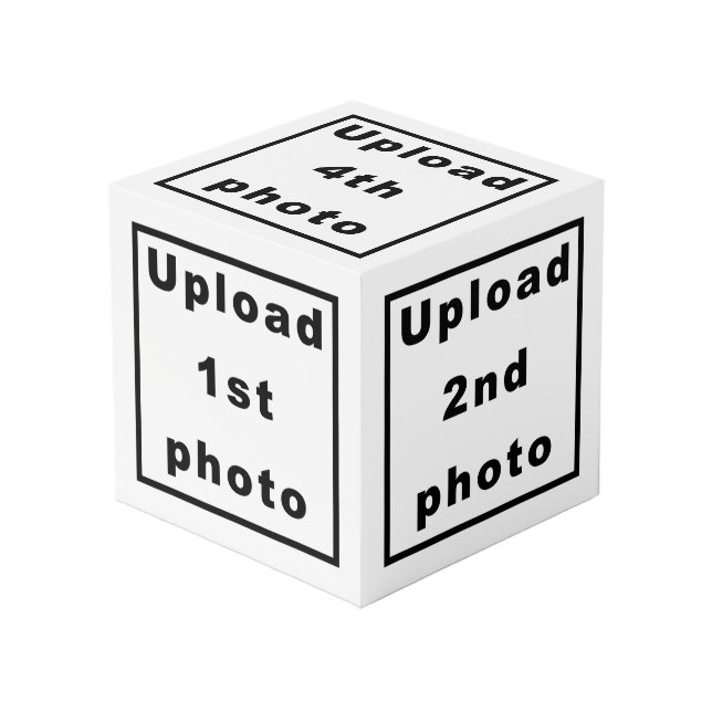 Fünf Fotos auf dem Würfel für weißes Foto (Vorderseite Schrägansicht)