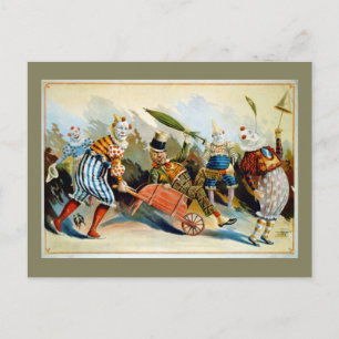 Fünf französische Clowns Vintage-Illustration Postkarte