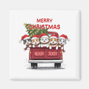 Fünf fröhliche Weihnachtskatzen roter LKW Magnet