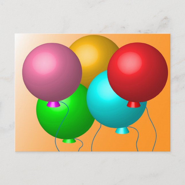 Fünf Geburtstagsballons Postkarte (Vorderseite)