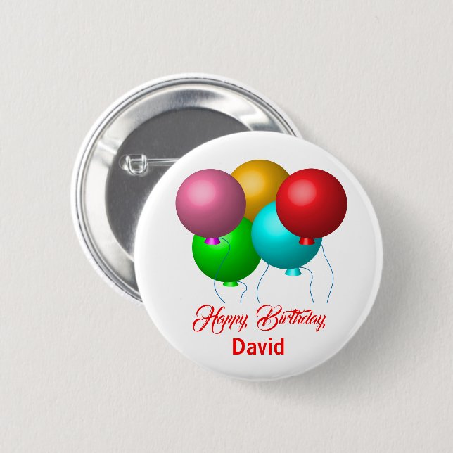 Fünf Geburtstagsballoons Personalisiert Happy Birt Button (Vorne & Hinten)