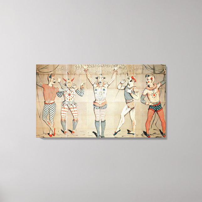 Fünf gefeierte Clowns an Sandstränden Leinwanddruck (Vorderseite)