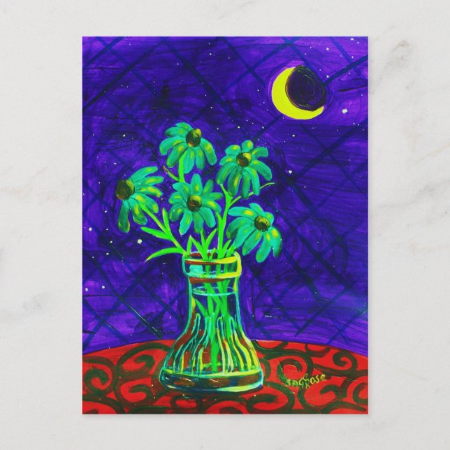 Fünf glückliche grüne Blume Postkarte (Vorderseite)