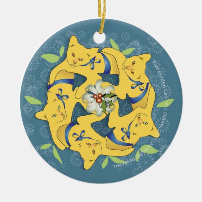 Fünf goldene Katzen… Keramikornament (Vorne)