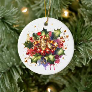 Fünf goldene Ringe   Zwölf Tage Weihnachten Keramik Ornament