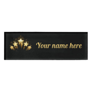Fünf goldene Sterne auf schwarz Namenschild