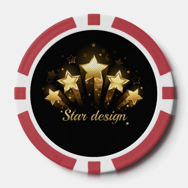 Fünf goldene Sterne auf schwarz Pokerchips (Vorderseite)