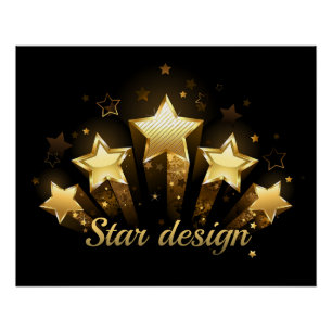 Fünf goldene Sterne auf schwarz Poster