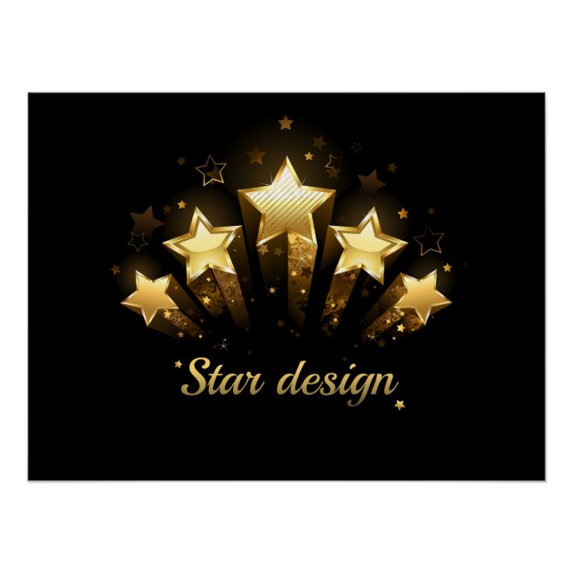 Fünf goldene Sterne auf schwarz Poster (Vorderseite)