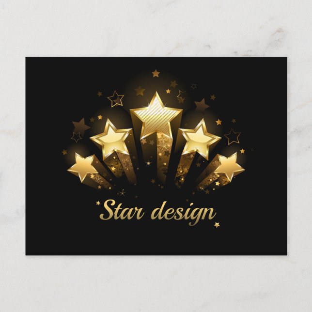 Fünf goldene Sterne auf schwarz Postkarte (Vorderseite)
