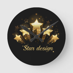 Fünf goldene Sterne auf schwarz Runde Wanduhr