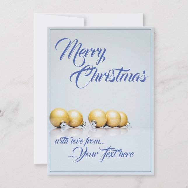 Fünf goldene Weihnachtsbälle - blaues Schreiben (Vorderseite)