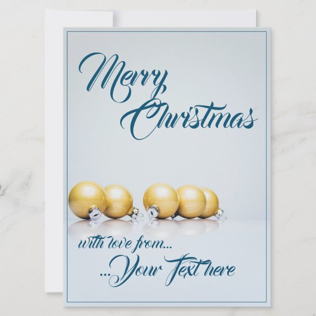 Fünf goldene Weihnachtsbälle - blaues Schreiben (Vorderseite)