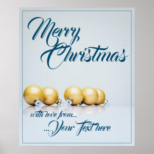 Fünf goldene Weihnachtsbälle - blaues Schreiben Poster