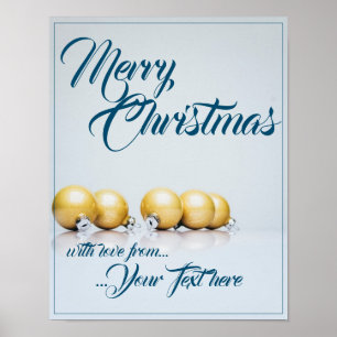 Fünf goldene Weihnachtsbälle - blaues Schreiben Poster
