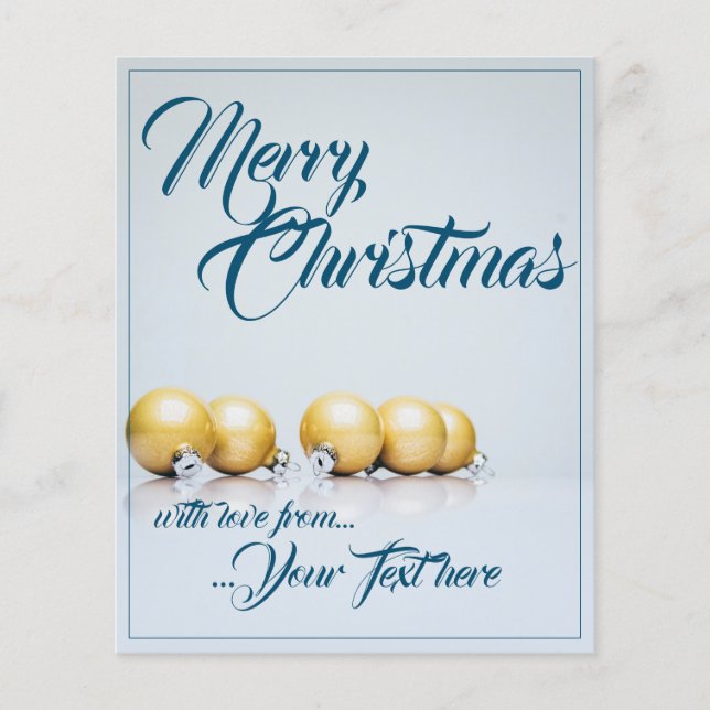 Fünf goldene Weihnachtskugeln - blaue Schrift (Vorderseite)